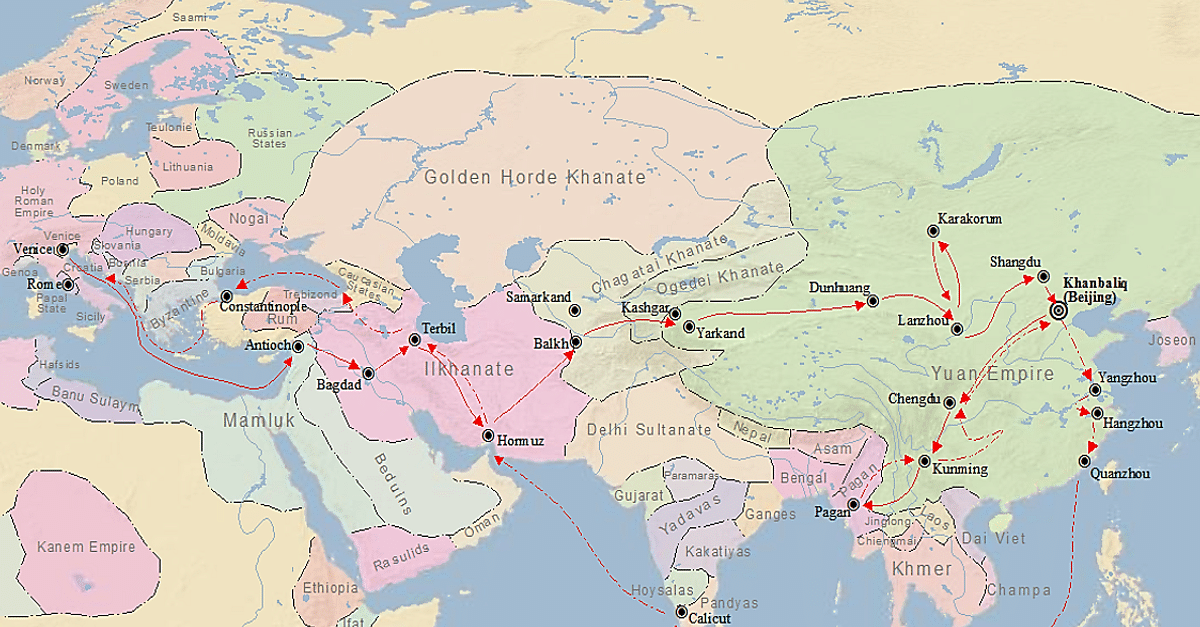 Map of Marco Polo's Travels - World History Encyclopedia
