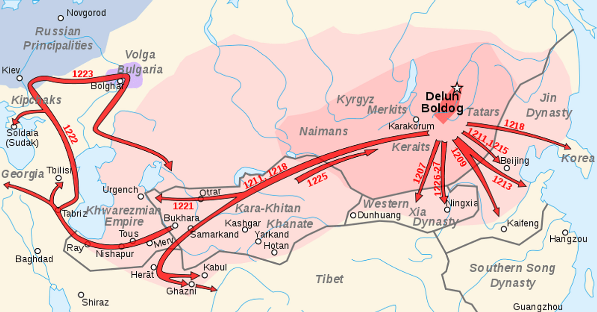 Map of the Campaigns of Genghis Khan (Illustration) World History Encyclopedia