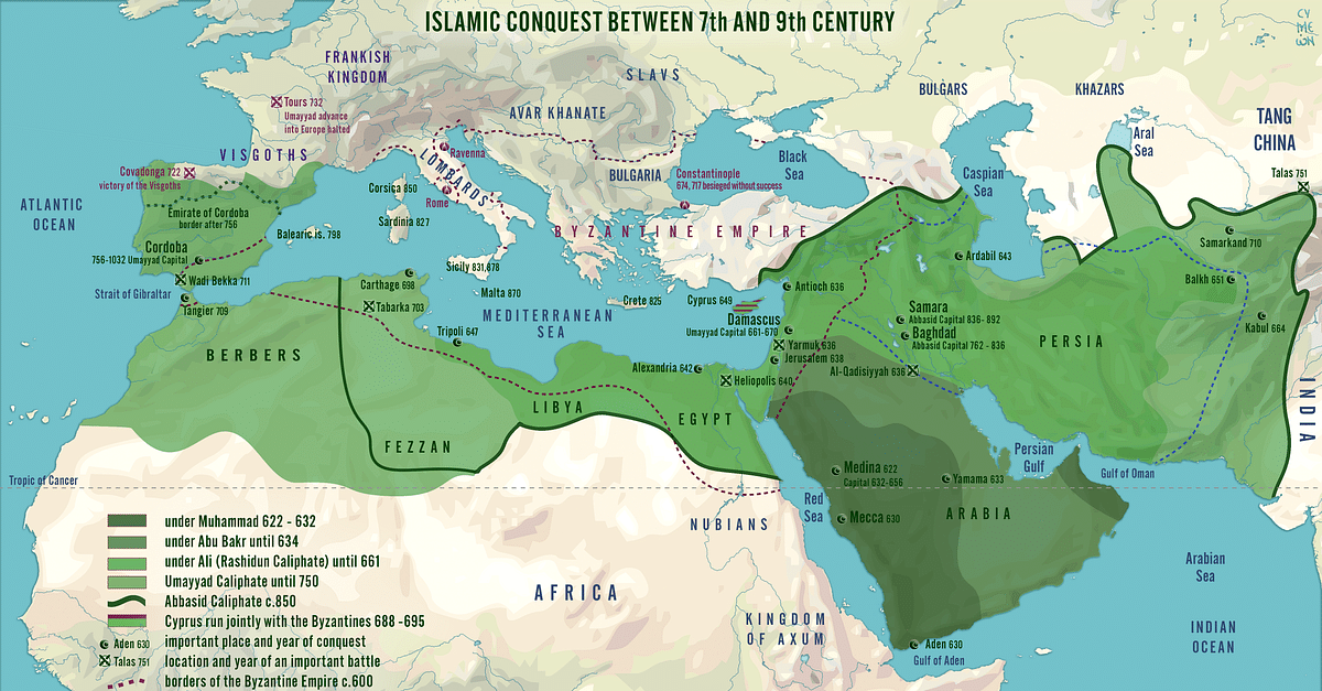 Map of the Islamic Conquests in the 7th9th Centuries (Illustration