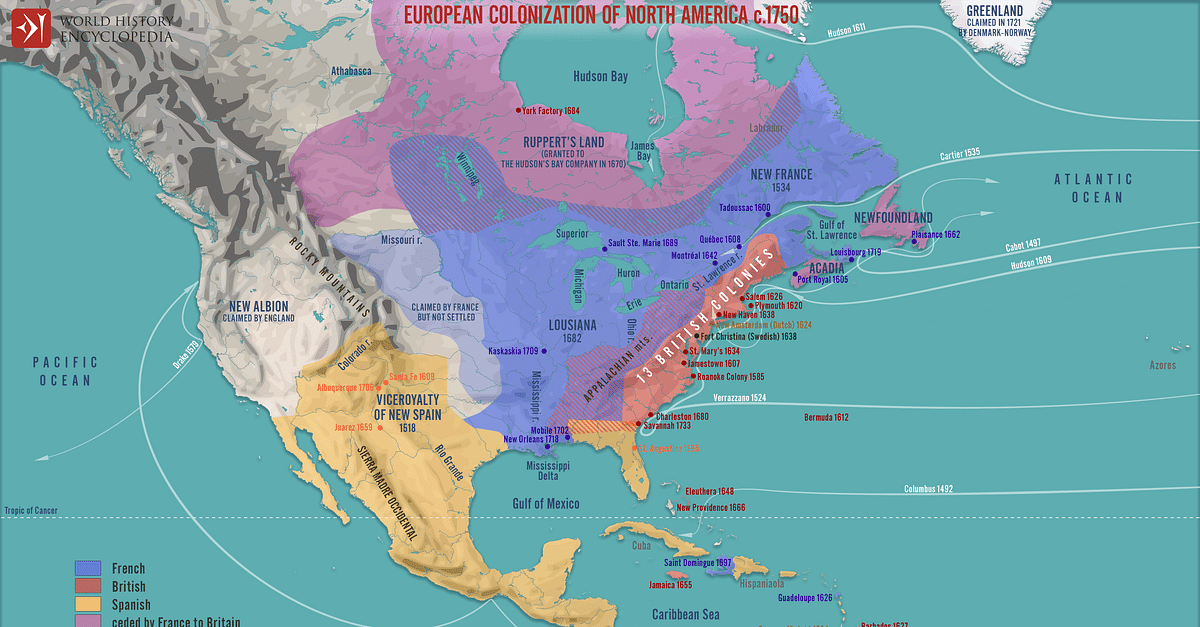 European Colonization of North America c.1750
