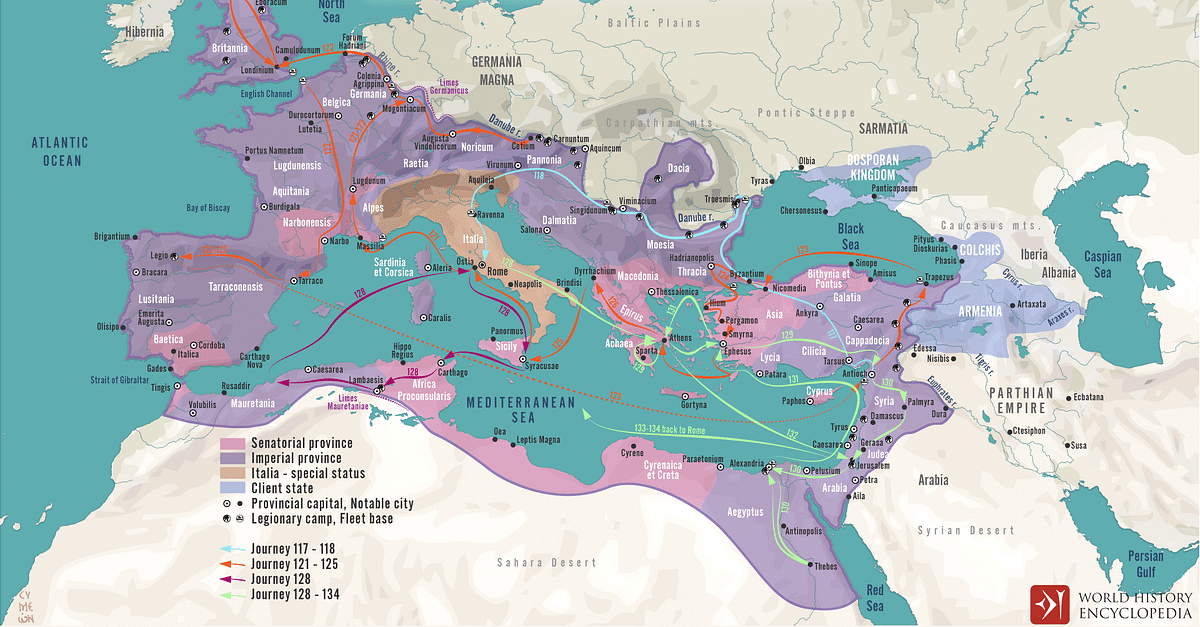 The Travels of Hadrian across the Roman Empire c. 125