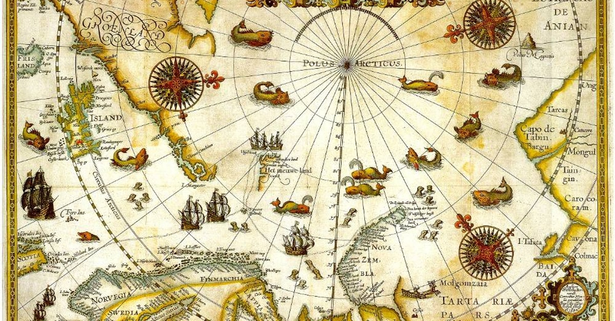1598 Map of the Three Arctic Voyages (1594–1596) by Willem