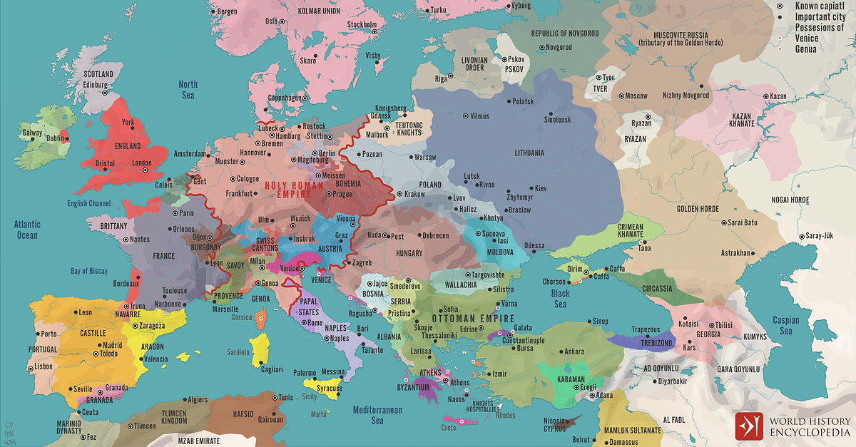 Europe Before the Fall of Constantinople, c. 1450 (Illustration) World History Encyclopedia
