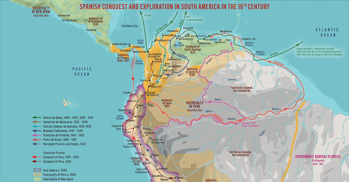 Spanish Conquest Exploration in South America in the 16th Century