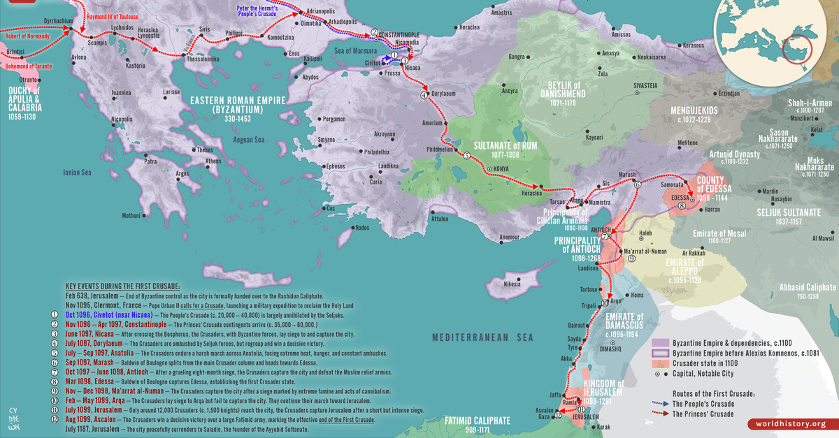Map of the First Crusade, 1096 - 1099 - World History Encyclopedia