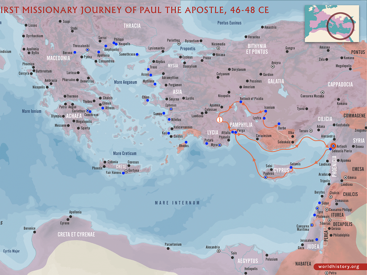 A Map Showing The Apostle Paul39s First Missionary Journey Acts 134