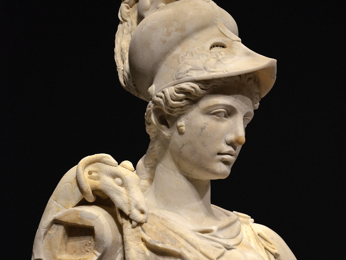 Pallas Athena wearing aegis with Gorgon