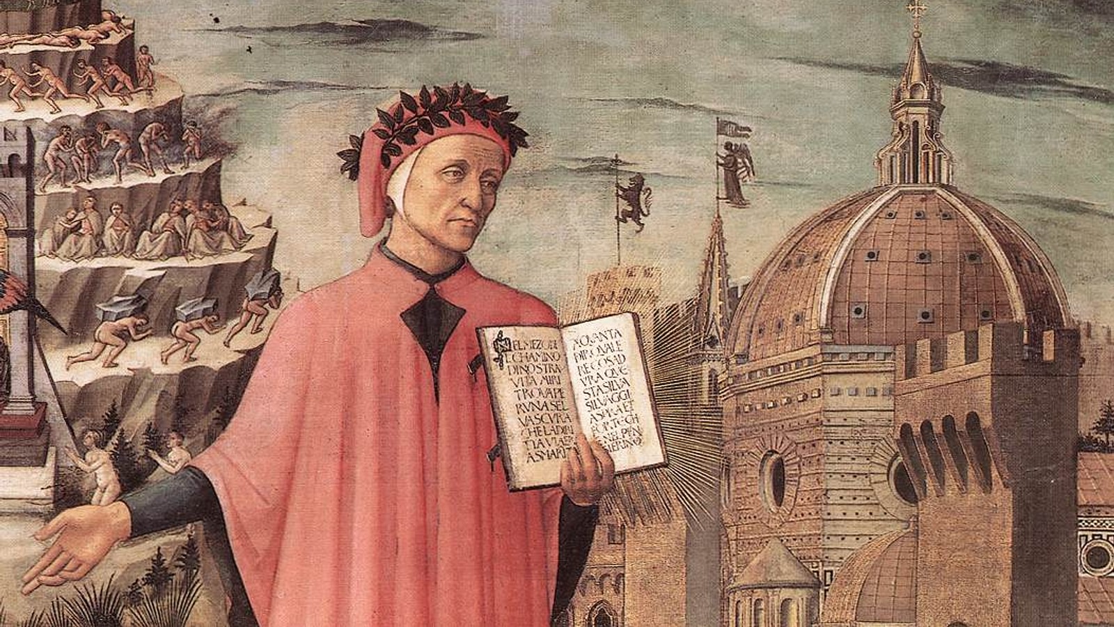 Данте алигьери слушать. Поэт Данте Алигьери. Данте Алигьери фреска. Дуранте дельи Алигьери. Доменико ди Микелино - "Данте и три царства" - 1465.