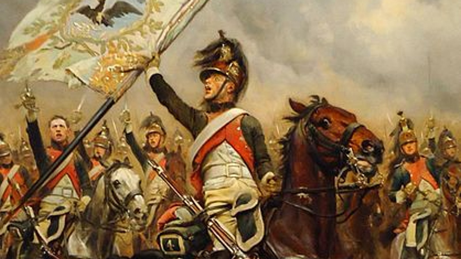 French Dragoon with a Captured Prussian Flag at the Battle