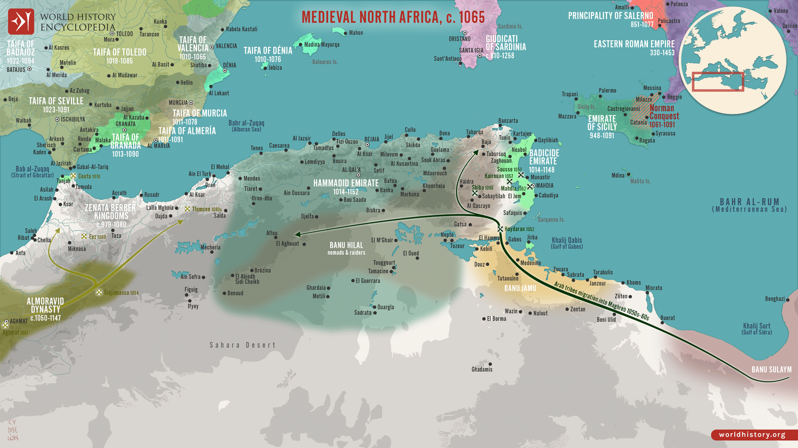 Map of North Africa and the Western Mediterranean c. 1065: Power