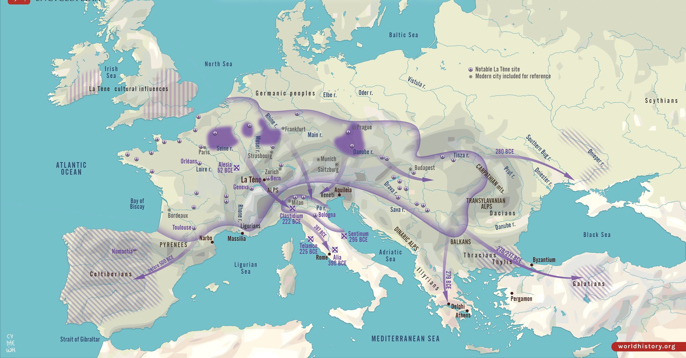 Map of the Iron Age La Tène Culture c.400 BCE - c.50 CE - World
