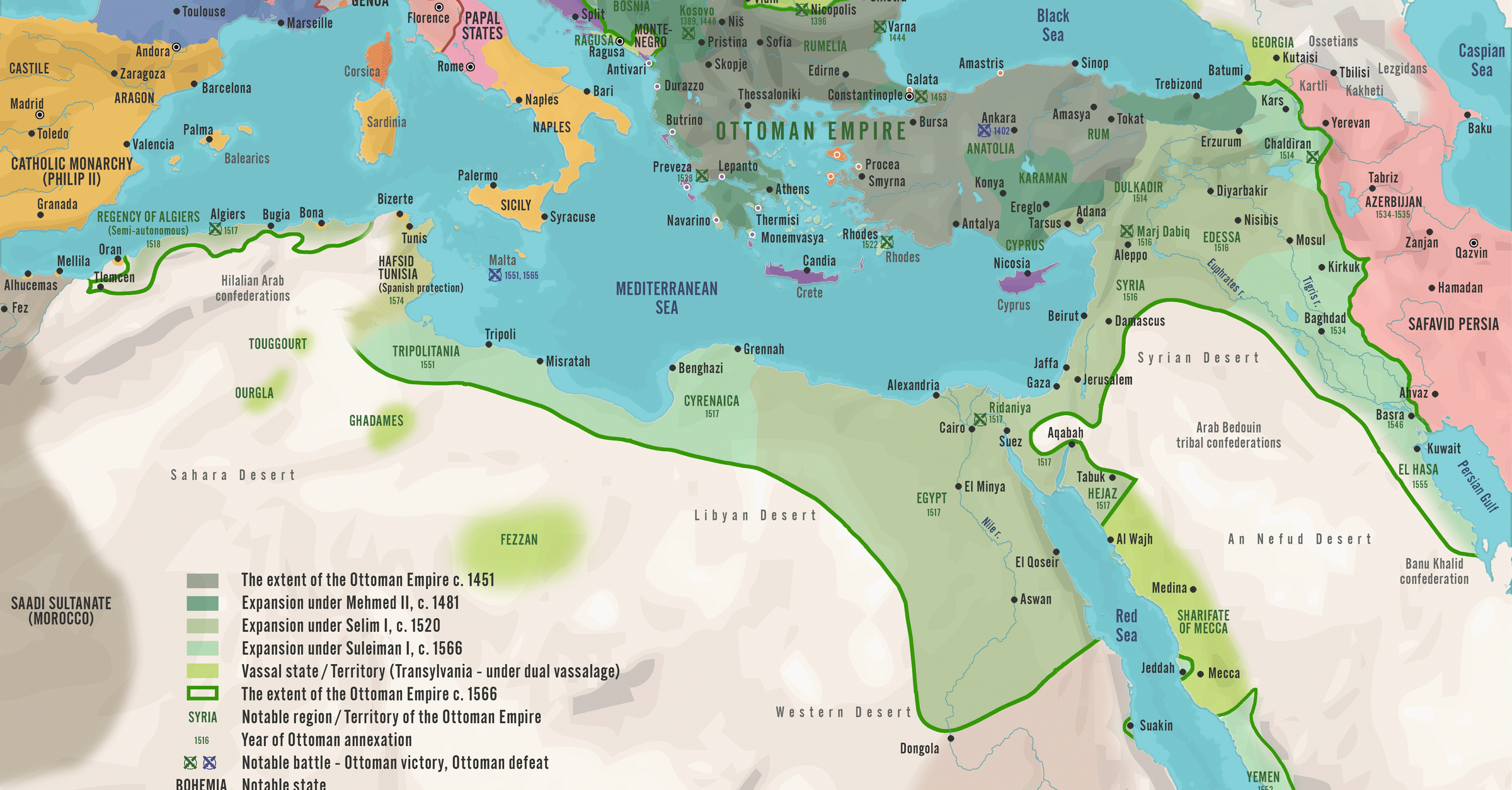 Map of the Ottoman Empire under Suleiman the Magnificent - World History  Encyclopedia