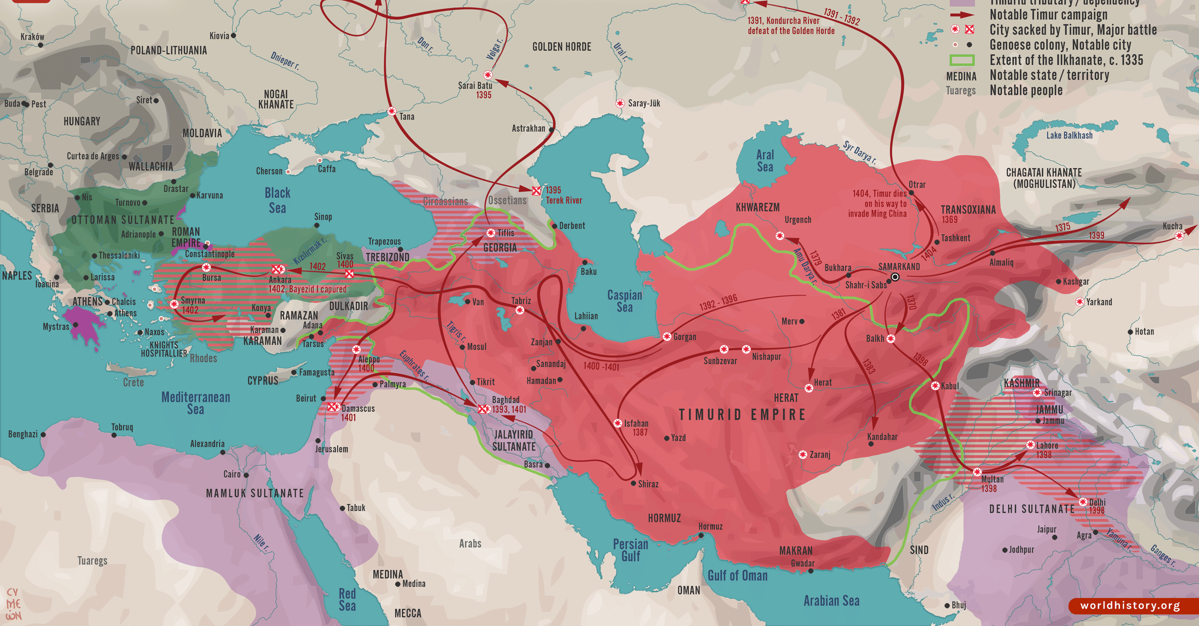 Map of the Empire of Timur the Lame, c. 1404 CE - World History ...