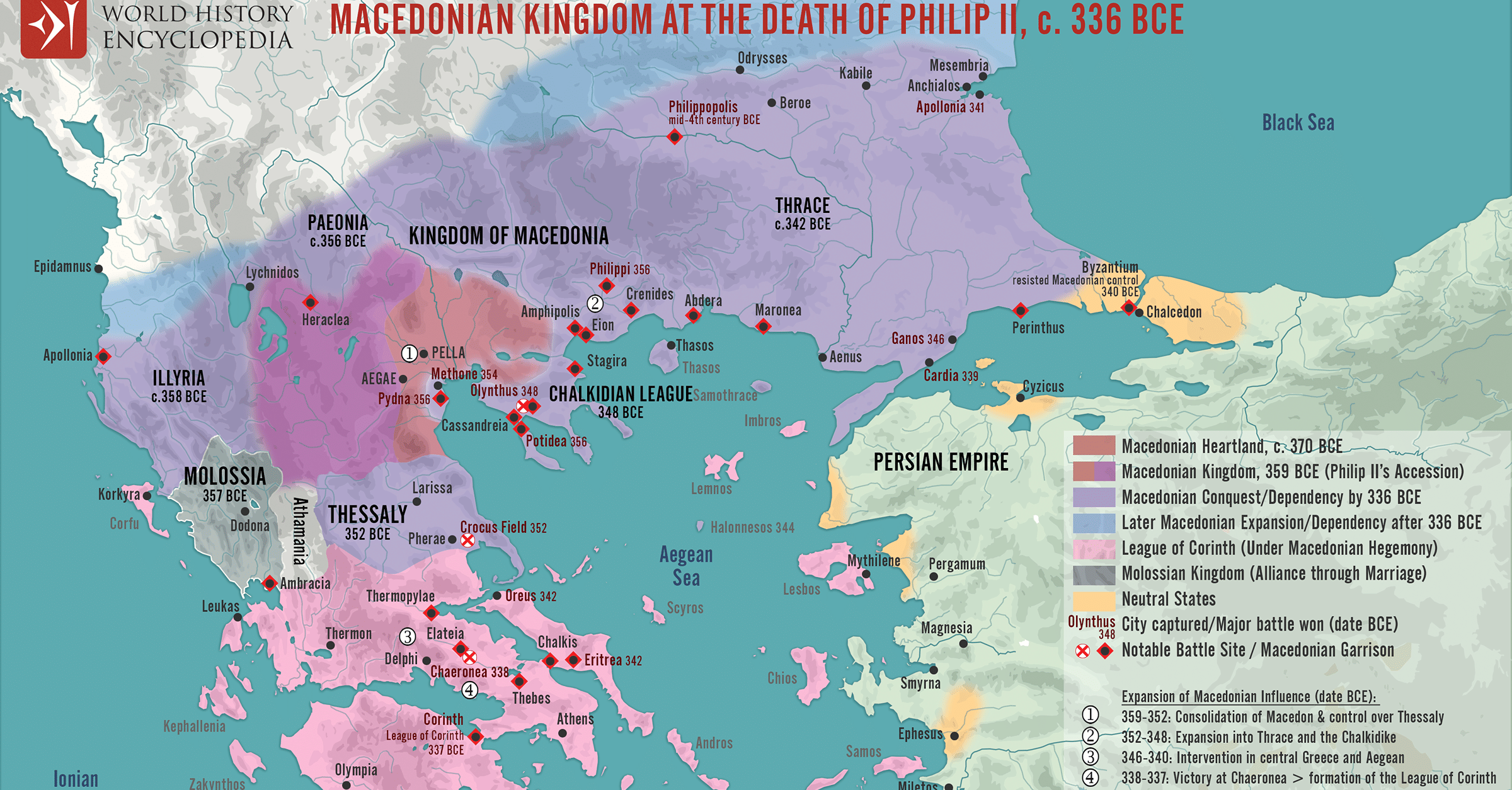 Map of the Macedonian Kingdom at Philip II's Death c.336 BCE