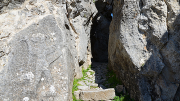 Hittite relief of a Winged Lion-Headed Demon at Yazilikaya