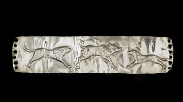 Persian Silver Plaque Depicting Hunting Dogs