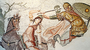 Mosaic of Amazon Warrior Fighting Greek Rider