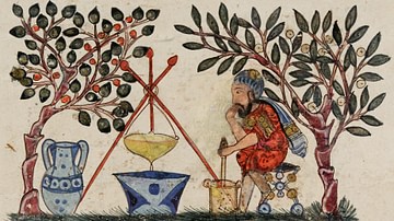 Physician Preparing an Elixir from De Materia Medica