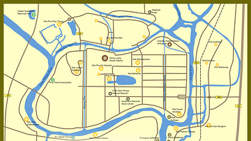Map of Ayutthaya Historical Park, Ayutthaya, Thailand.