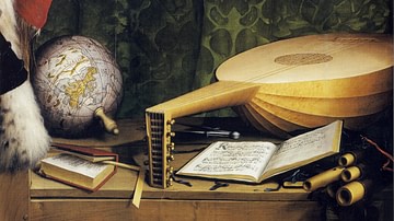 16th century CE Desk with Lute, Globe and Books