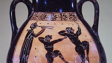 Terracotta Pelike Showing Flute Player and Boxers
