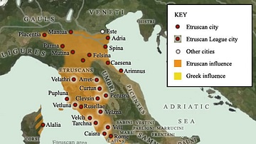 Map of Etruscan and Greek influence in Italy