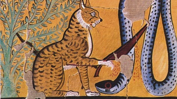 Egyptian Painting of a Cat Killing a Serpent