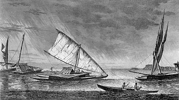 Illustration of Tongan Polynesians & Their Canoes, 1777 CE