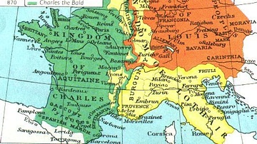 Division of the Carolingian Empire in 843 & 870 CE