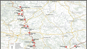 Map of the Limes in Baden Württemberg, Germany