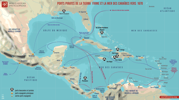 Carte des ports pirates de la Tierra Firme et de la mer des Caraïbes vers 1670