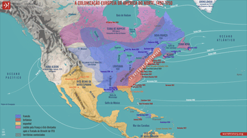 Mapa da Colonização Europeia da América do Norte 1492-1750