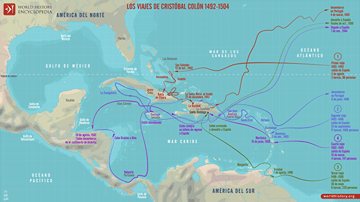 Mapa de los cuatro viajes de Cristóbal Colón, 1492-1504