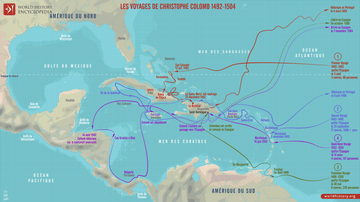Carte des voyages de Christophe Colomb (1492-1504)