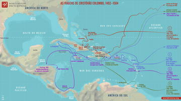Mapa das Viagens de Cristóvão Colombo 1492-1504