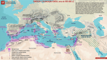 Mapa do Comércio e Colonização Fenícia, cerca de 1100–600 a.C.