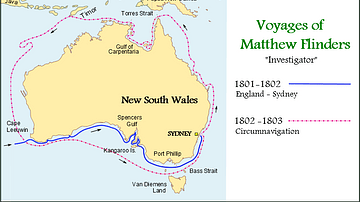 Map of the Voyages of Matthew Flinders in the Investigator