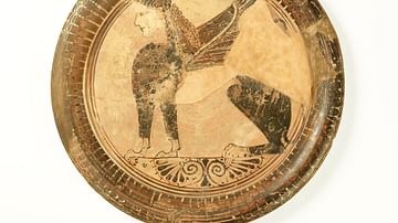 Pottery Plate with a Seated Sphinx