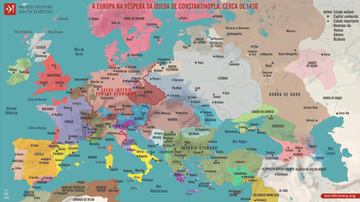 Mapa da Europa na Véspera da Queda de Constantinopla, cerca de 1450