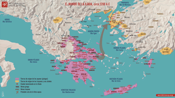 Mapa del mundo de la Ilíada de Homero, en torno a 1200 a.C.