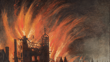 The Great Fire of London, with Ludgate and Old St. Paul's