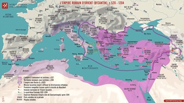 Carte de l'empire byzantin, vers 520-1204