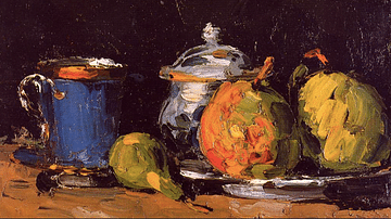 Sugar Bowl, Pears, and Blue Cup by Cézanne