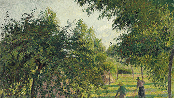 Apple Trees and Haymakers by Pissarro