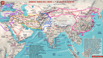 Carte du commerce romain avec l'Orient, vers les Ier-IIIe siècles