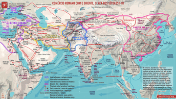 Mapa do Comércio Romano com o Oriente, c. séculos I–III