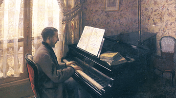 Young Man Playing the Piano by Caillebotte