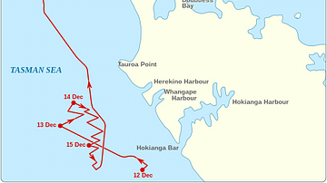 The route of the St Jean-Baptiste around the North Cape of New Zealand