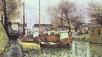 Barges on the Canal Saint-Martin by Sisley