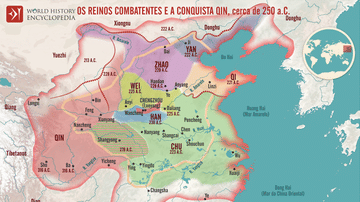 Mapa Reinos Combatentes da China e a Conquista de Qin, cerca de 250 a.C.